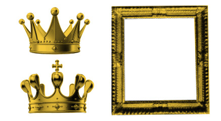Wall Mural - gold glitter collage photo frame template with a transparent crown set. retro scrapbook layout featu