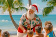 © MarGa - Santa Claus surrounded by children on a tropical beach, concept of Christmas bonding and holiday family time