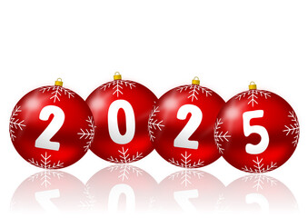 Aufkleber - New Year 2025 illustration with red christmas baubles isolated on white background