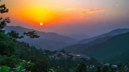 Sunset Over Mountain Range