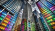 © yuwaree - Extreme close-up monochrome skyscrapers with multicolored windows, editable colors