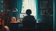 © Zidan - A woman sits at her desk in a home office with a computer screen displaying a video playback symbol. She is working or watching a video.