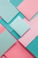 Wall Mural - A background of pastel pink, teal, and light blue geometric shapes