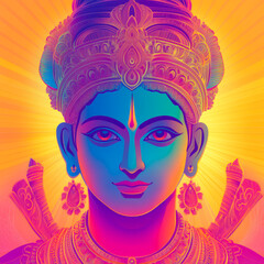 Goddess Lakshmi vibrant portrait illustration Hindu mythology Diwali festival India divine feminine energy spiritual art