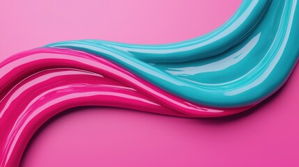 Colorful paint waves on a pink background