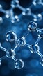 © Truprint - macro shot of highly detailed molecular structure, interconnected clear and reflective spheres against blue background. molecular composition and atomic connections