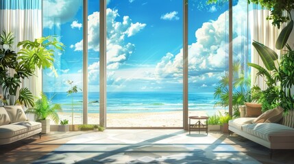 Wall Mural - Sea view from the window. Conceptual image.