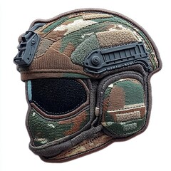 tactical military helmet embroidered patch badge on isolated white background, vector badge and patc