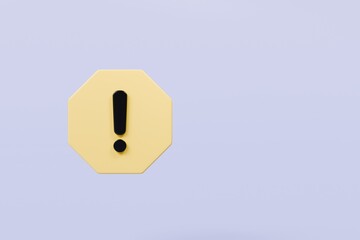 Wall Mural - 3d warning caution icon sign symbol isolated on purple background. error alert safety concept.3d min