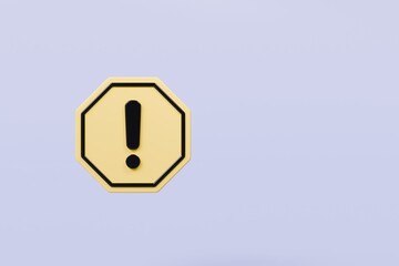 Wall Mural - 3d warning caution icon sign symbol isolated on purple background. error alert safety concept.3d min