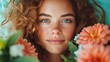 © JoxyAimages - A woman with curly hair and bright eyes is surrounded by vibrant flowers, symbolizing rejuvenation, beauty, and the essence of nature's perfection in harmony.