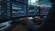 © 海翰 章 - Data Analyst Scrutinizing Complex Financial Data on Multiple Monitors