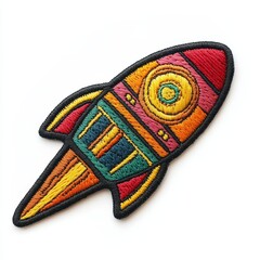 rocket embroidered patch badge on isolated white background, vector badge and patch collection for p