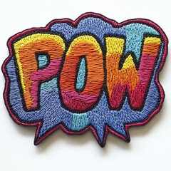pow embroidered patch badge on isolated white background, vector badge and patch collection for prin