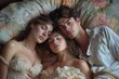 © Michael - Man macho playboy man in bed with two woman