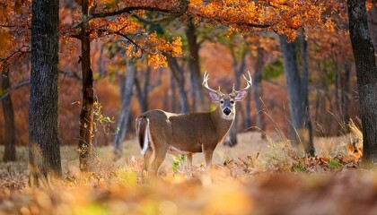 white tailed deer a buck in the autumn woods during rut season in texas