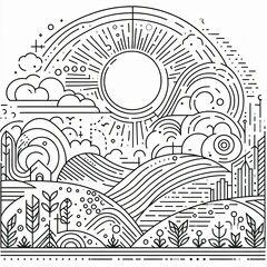  LANDSCAPE Outline aesthetics space, nature and city for web design and decoration