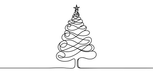 Wall Mural - continuous linear drawing of christmas tree. one line drawing christmas tree. christmas tree in one 