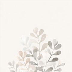 Wall Mural - Watercolor Floral Border Soft Neutral Leaves White Background Greenery Illustration