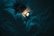 © Irina Kozel - A person lies in bed at night, illuminated by the glow of a smartphone while checking notifications in a dark room