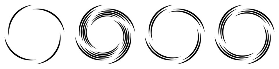 Abstract geometric design in circle shape with spiral lines. Radial rotating shape. Set of circular spiral lines forming a swirling vortex symbol.