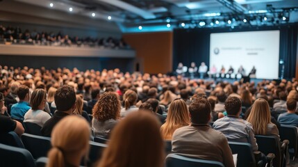 Back view of the audience at a business conference or workshop in the hall