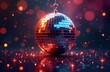 © Andrii - Disco ball with bright colorful rays bokeh background. New Year night party invitation.