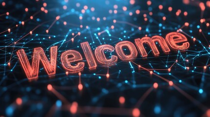Pink Welcome word on digital cyberspace background. Greeting text for events, websites, promotions and hospitality business