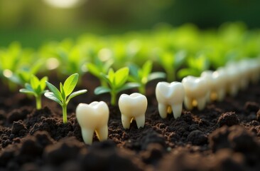 Teeth growing from the ground with young plants