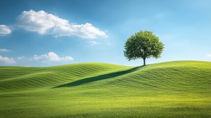 Wall Mural - solitary tree on green hills
