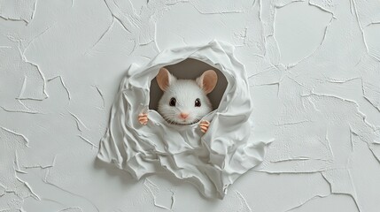 Sticker -  A white rat emerges from a white wall hole, adorned with white paint spatter