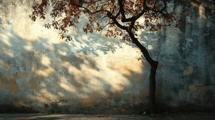 Poster - Lonely Tree Casts Shadow on Textured Wall