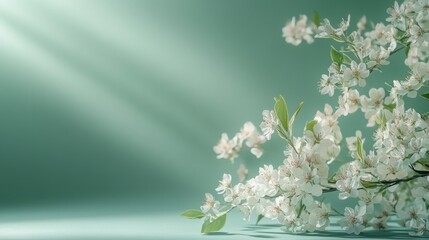 Wall Mural - Springtime Blossoms on Green Background