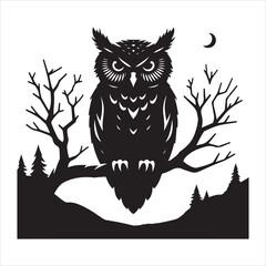 Sticker - Owl silhouette on white background
