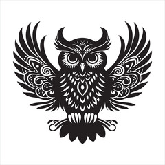 Wall Mural - Owl silhouette on white background
