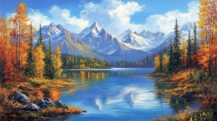 Wall Mural - Majestic Autumn Mountain Lake