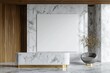 © Abdul - Detailed interior shot of a reception area with a white blank wall, marble and wood features, in a  aspect for architectural portfolios