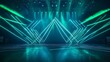 © Achira22 - Vibrant stage scene featuring dynamic green lighting and geometric patterns on a reflective floor, perfect for events or performances.