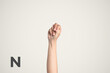 © noktunstudio - Deaf Sign alphabet of N, American Sign Language ASL. Isolated object Finger spelling the alphabet
