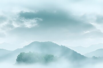 Misty fog over a serene landscape