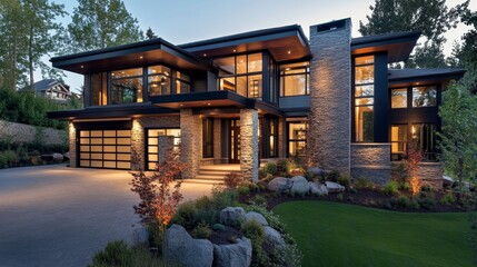 Wall Mural - Striking new luxury home featuring modern exterior design