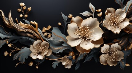 Wall Mural - abstract black and gold and white floral pattern background