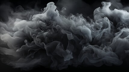 Wall Mural - abstract black and gray fluffy pastel ink smoke cloud against black