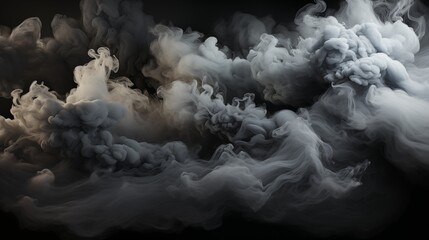 Wall Mural - abstract black and gray fluffy pastel ink smoke cloud against black