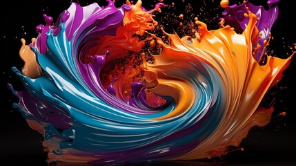Wall Mural - Abstract circle liquid motion flow explosion. Curved wave colorful pattern with paint drops on black background