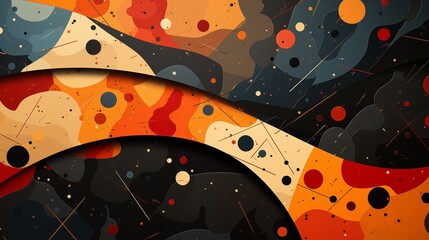 Wall Mural - abstract geometric composition resembling slices of pizza with a vibrant mix of red, orange, black, 