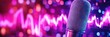 © Steph - podcast microphone, vibrant sound waves, solid background, copy space