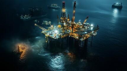 Wall Mural - offshore oil and gas platform Generative AI