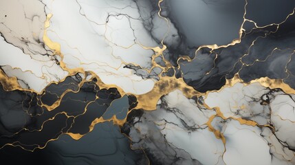 Wall Mural - black and white marble texture background with cracked gold details
