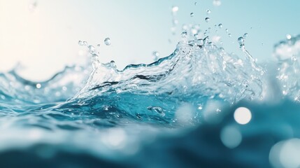 This image captures a dynamic splash of water in vivid motion, highlighting the fluidity and energy of water as it splashes against a backdrop of clear sky.